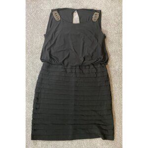 Dress Barn Sleeveless Black Dress Beaded Shoulder Detail Size 12